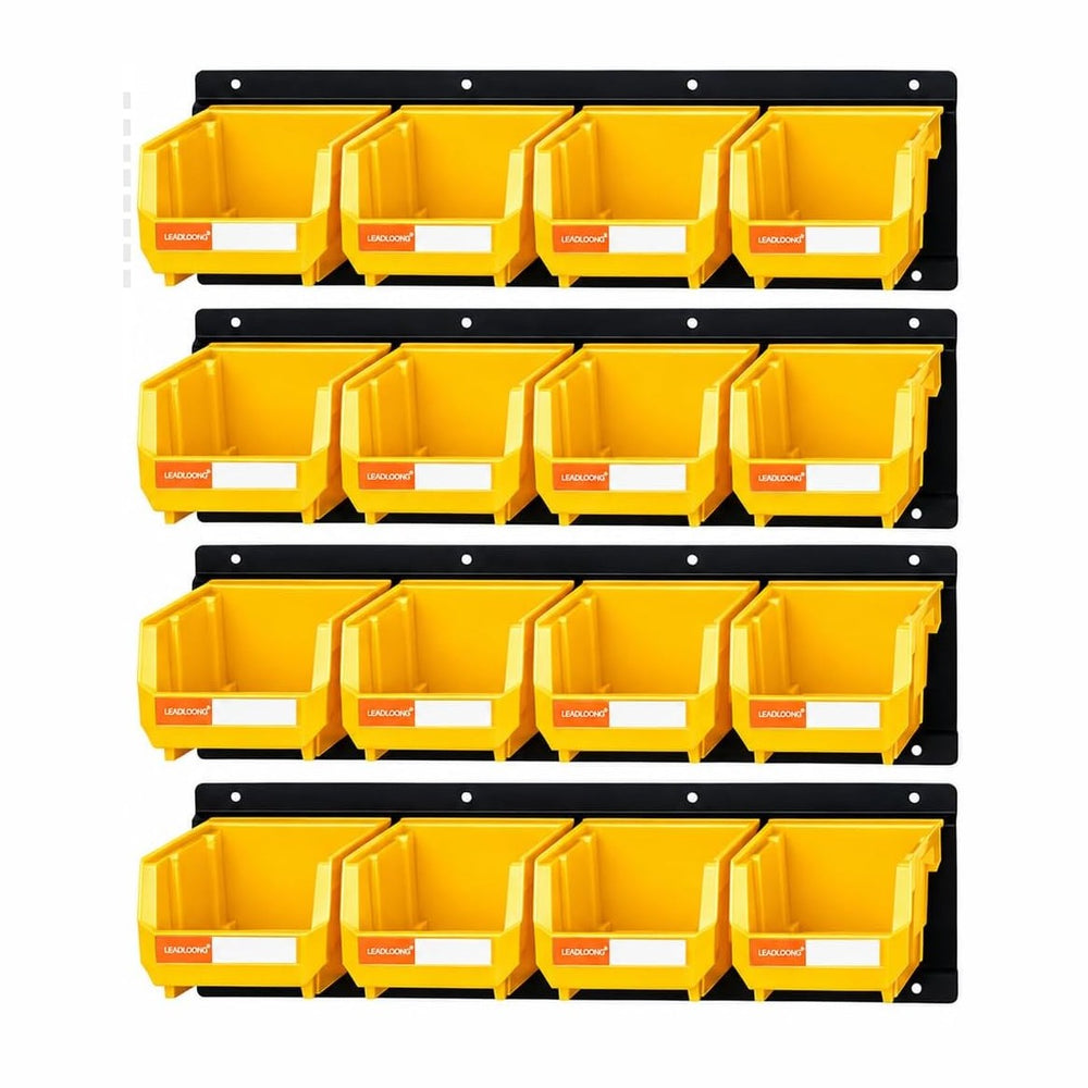 16pc Wall-Mounted Storage Organizer Set with Metal Rails Yellow