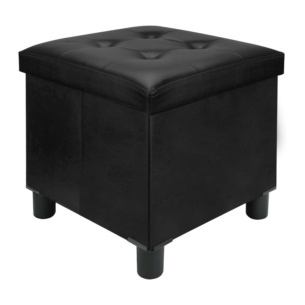 18 Inches Cube Storage Ottoman, Faux Leather Collapsible Square Folding Ottom...