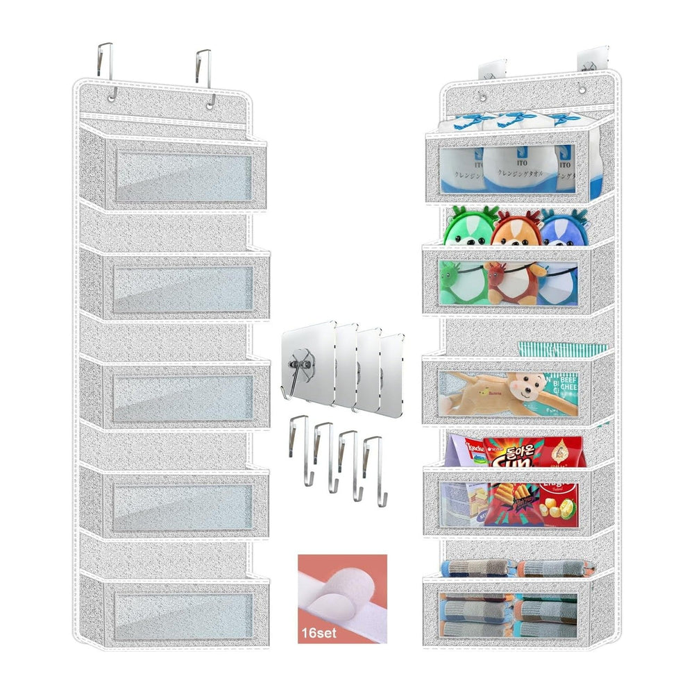 2 Pack 5-Shelf Hanging Shelves Over The Door Organizer Wall Mount Storage Bag...
