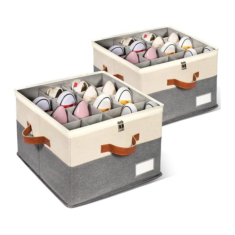 2 Pack Shoe Organizer for Closet, Adjustable Shoe Box Storage Containers