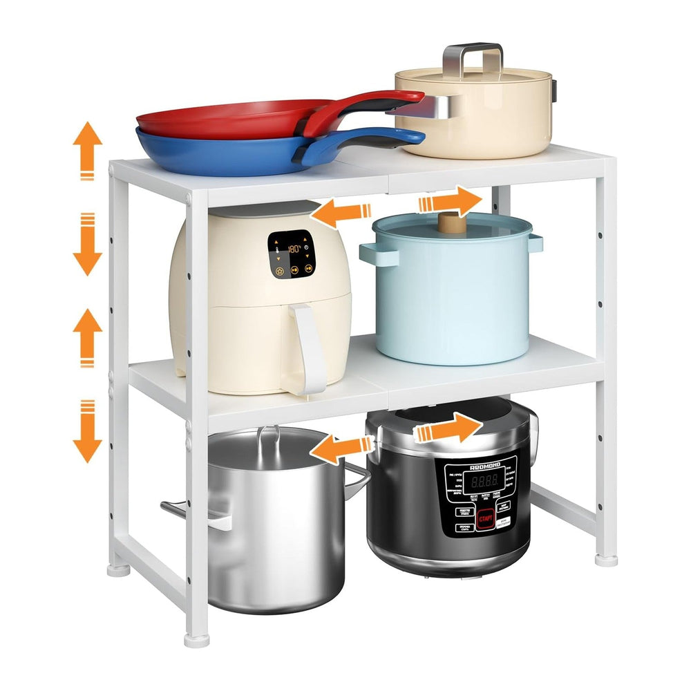 2-Tier Expandable Kitchen Storage Shelf,150LBS Heavy Duty Metal Shelving Unit...
