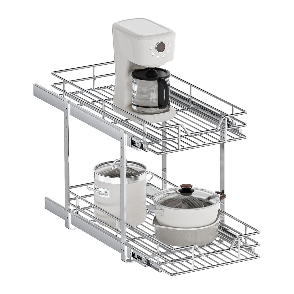 2-Tier Pull Out Cabinet Organizer, 13.5" W x 21.5" D, Heavy Duty Du...