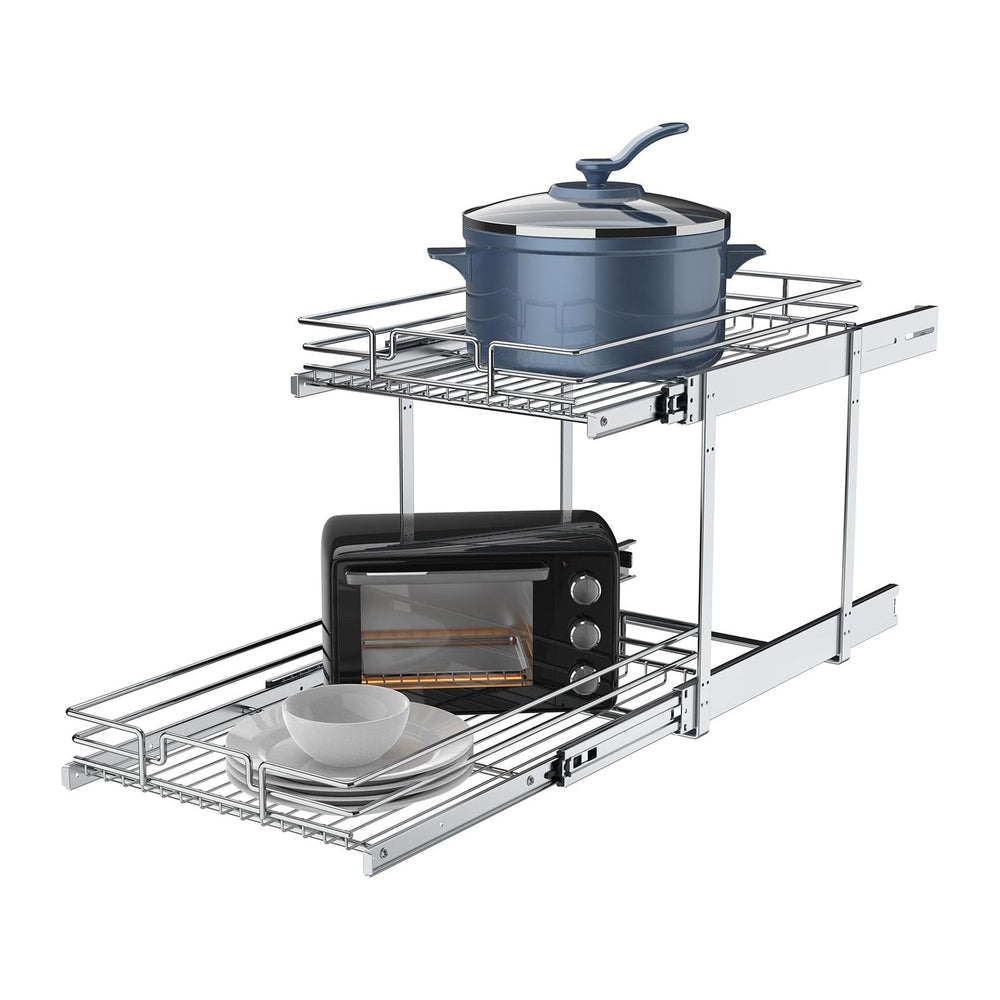 2 Tier Pull Out Cabinet Organizer, 20" W x 21" D Heavy-Duty Metal S...