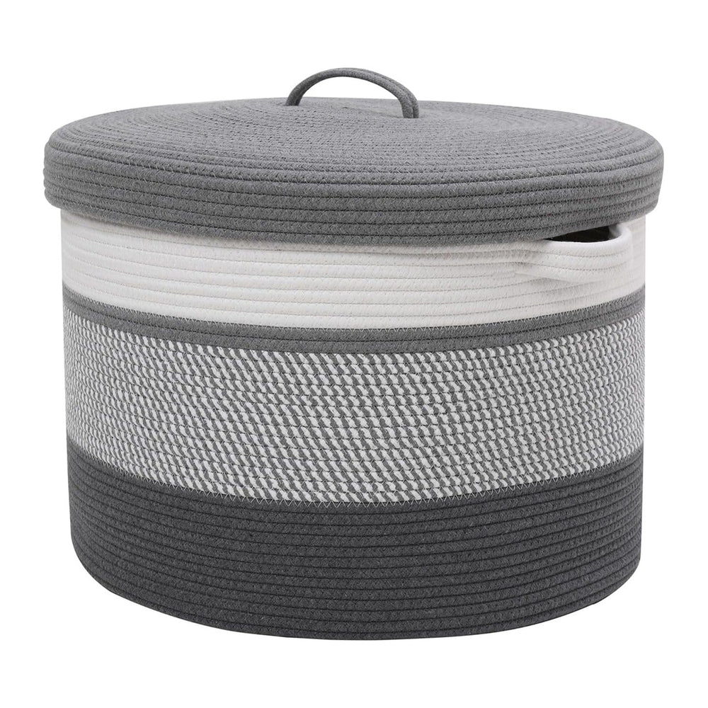 20x15 Inch Extra Large Round Cotton Rope Storage Basket with Lid, Decorative ...