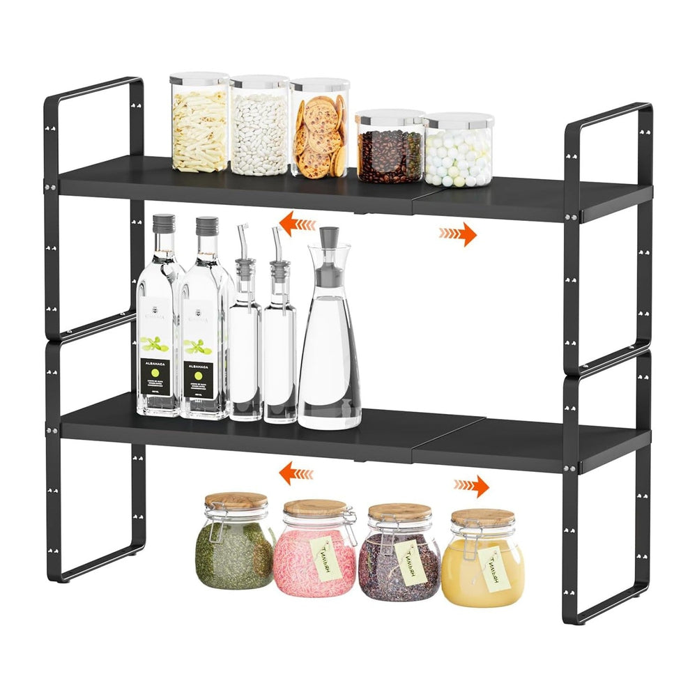 2Pack 16.5-27''L Expandable Cabinet Countertop Shelf Organizer, Black