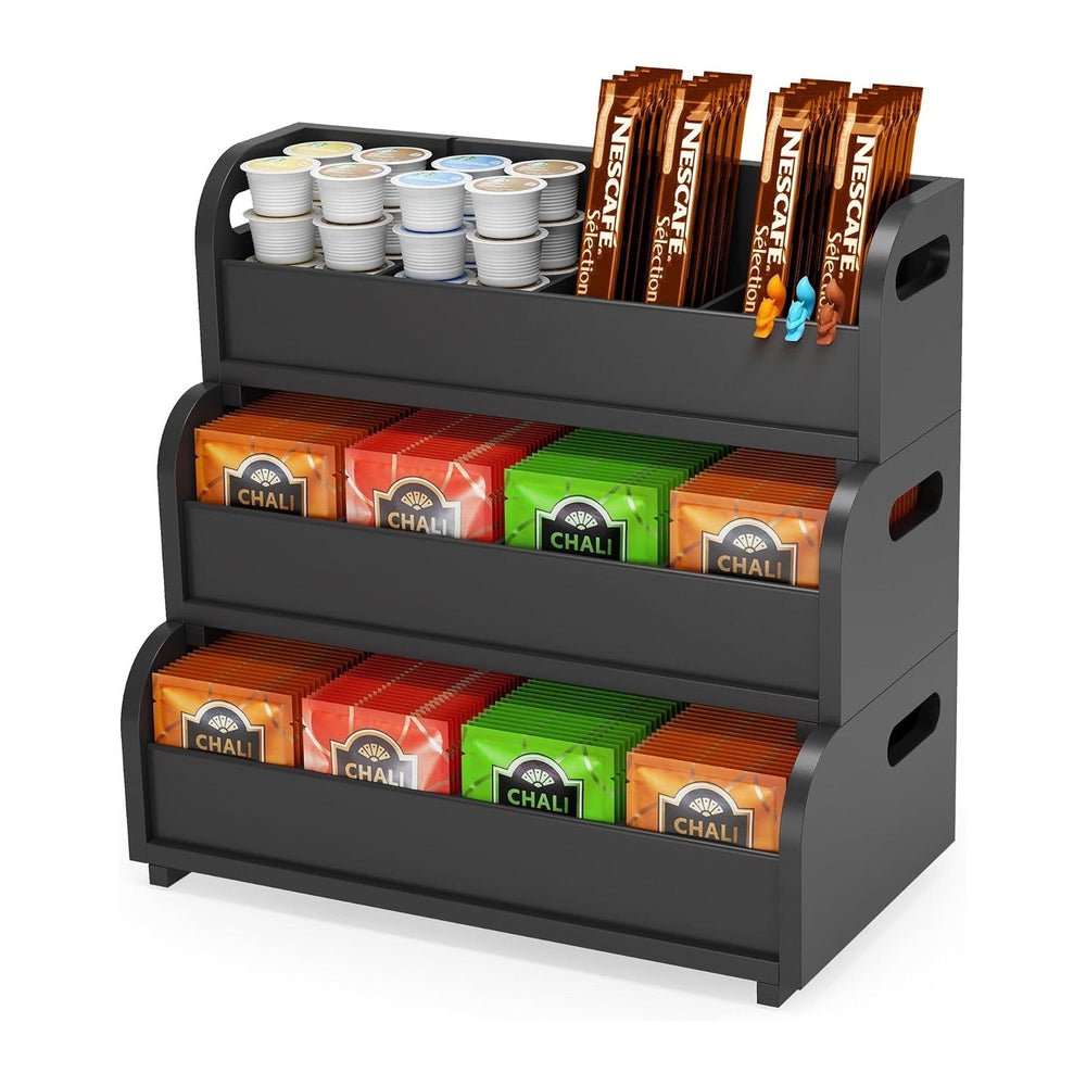 3-Tier Bamboo Tea Bag Organizer, Stackable Tea Holder for Countertop, Black
