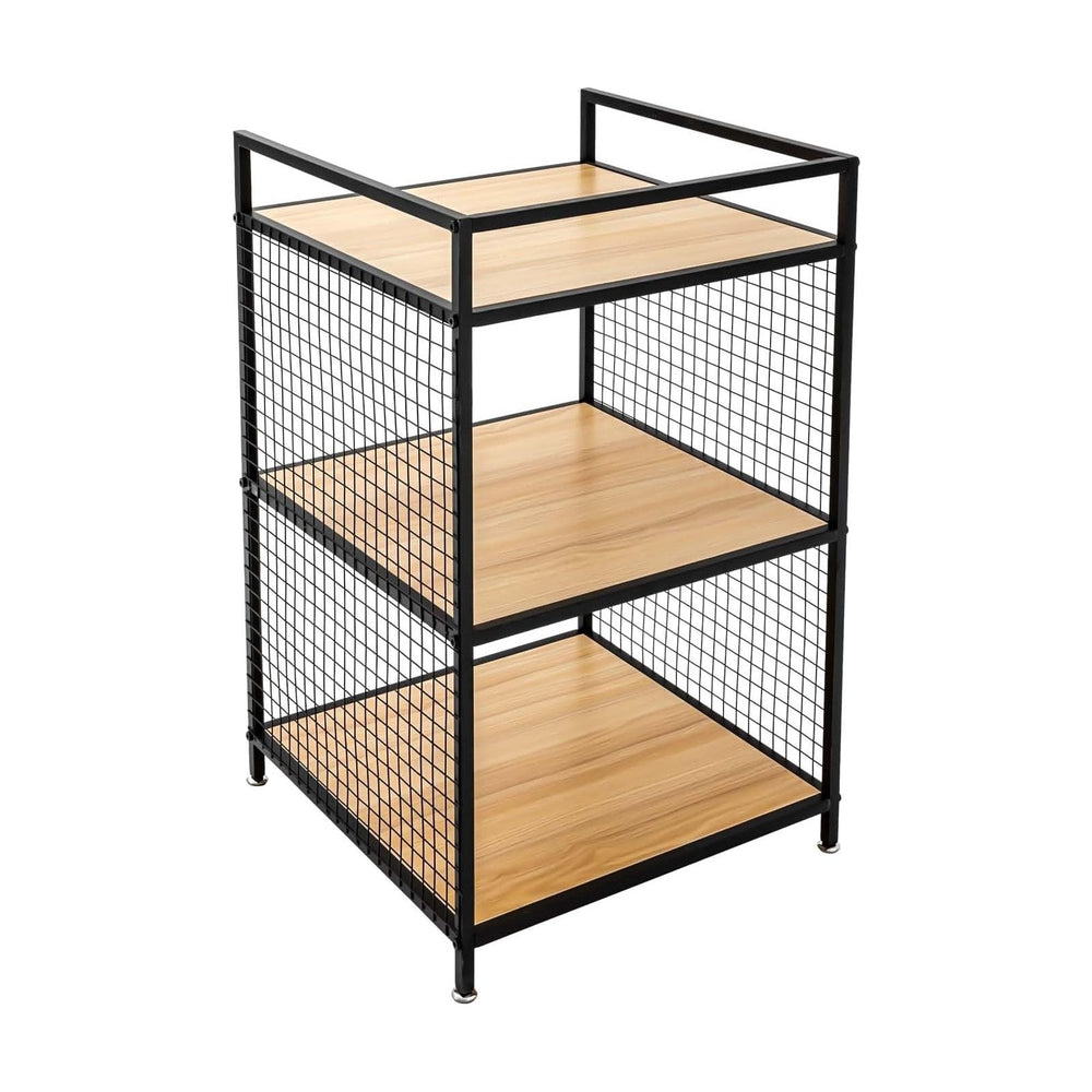 3-Tier Shelving Unit, Metal Small Bookshelf, Rustic Wood Storage Shelf with M...