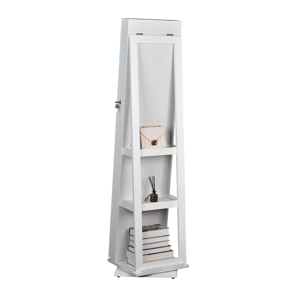 360ยฐ Swivel Jewelry Armoire with Full-Length Mirror, Lockable Standing Jewelr...