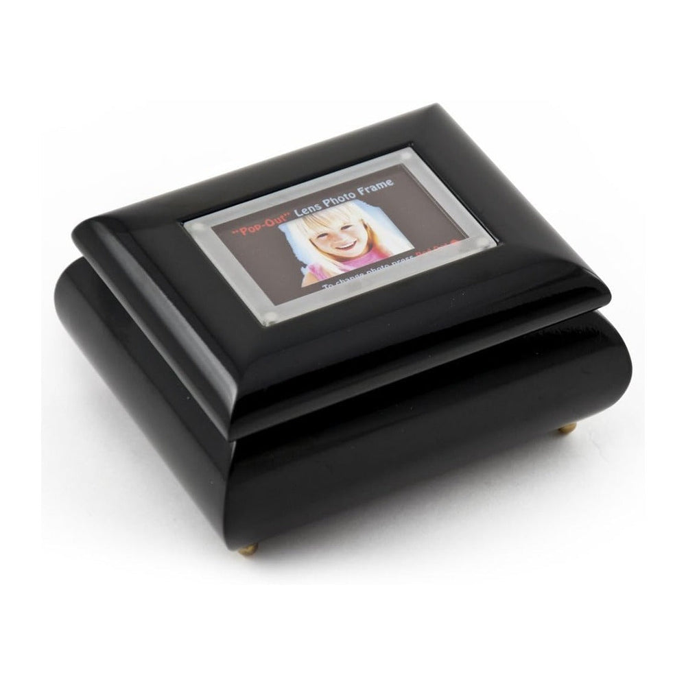 3X2 Wallet Size Black Lacquer Photo Frame Music Box with New Pop-Out Lens Sys...