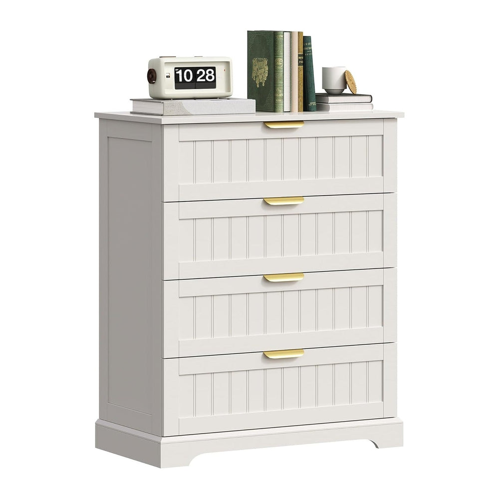 4 Drawer Dresser for Bedroom, Modern Farmhouse Wood Chest of Drawers with Met...