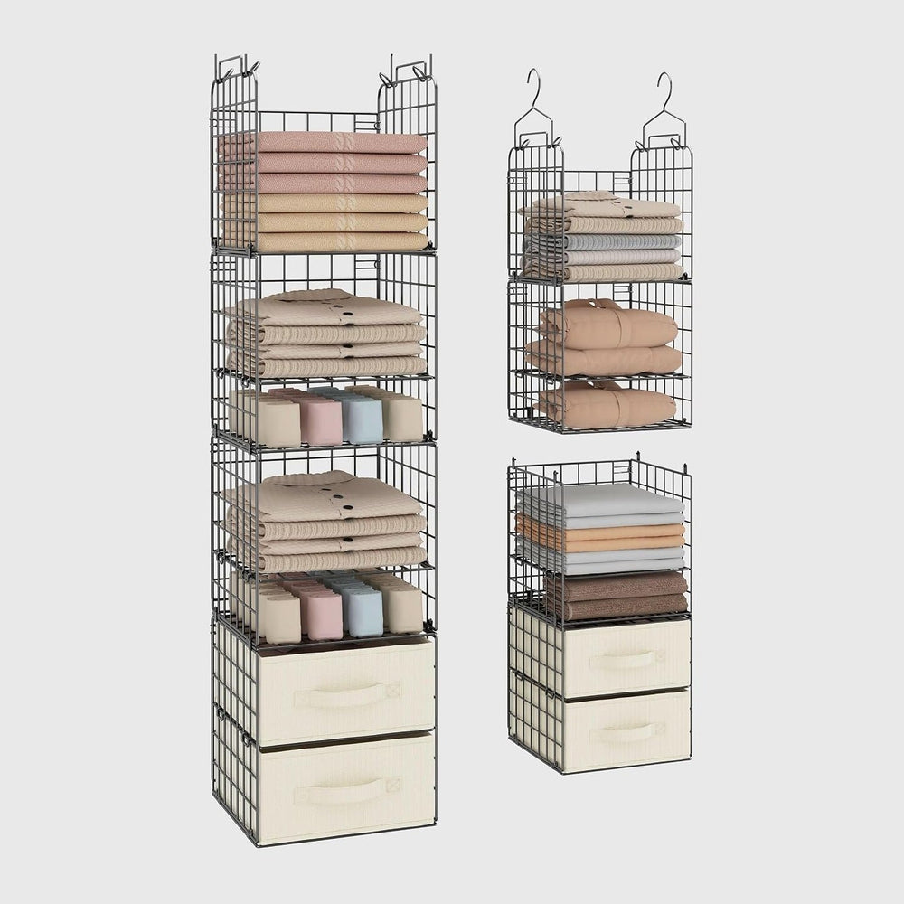 4 Tier Metal Hanging Closet Organizer with 2 Fabric Drawers