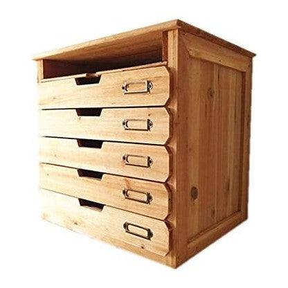 5 Flat Drawer Organizer for Home or Office Desk - Wooden Chest of Drawers - F...