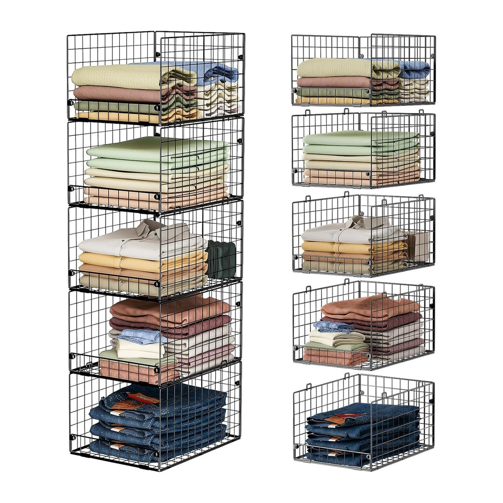 5-Tier Stackable Closet Storage Baskets, Closet Organizers and Storage Shelve...