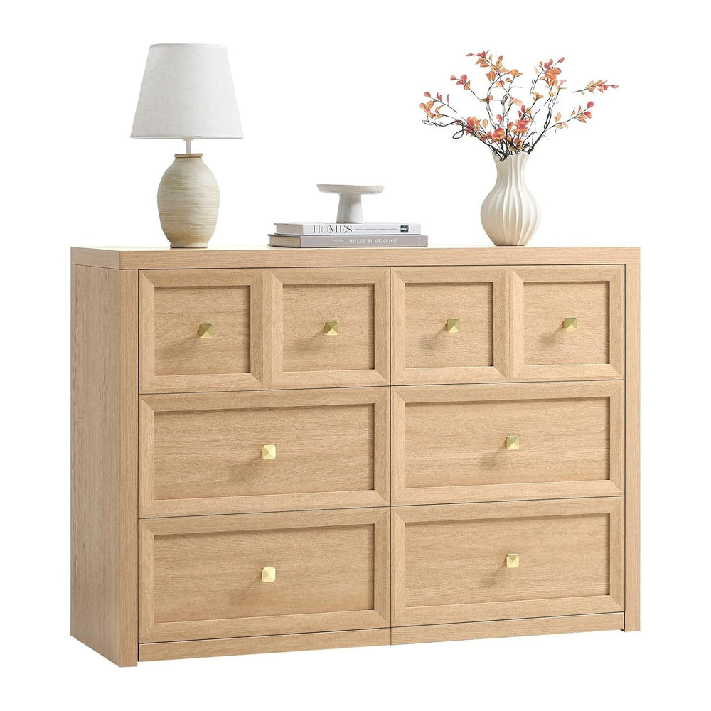 6 Drawers Dresser for Bedroom-46.5" Wide Wooden Chest of Drawers with La...