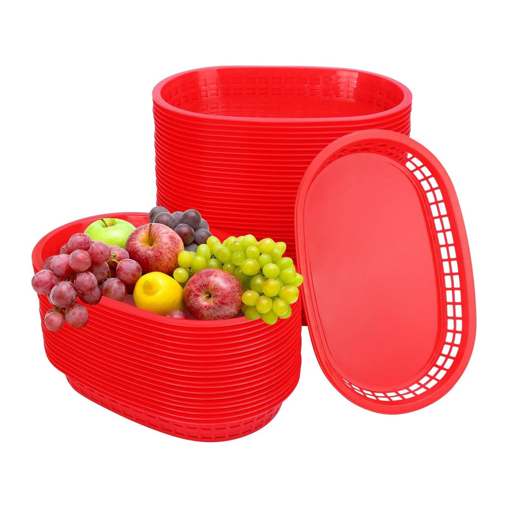 60 Pack Fast Food Baskets, 10.6 x6. 7 Inch Versatile Red Plastic Food Baskets...