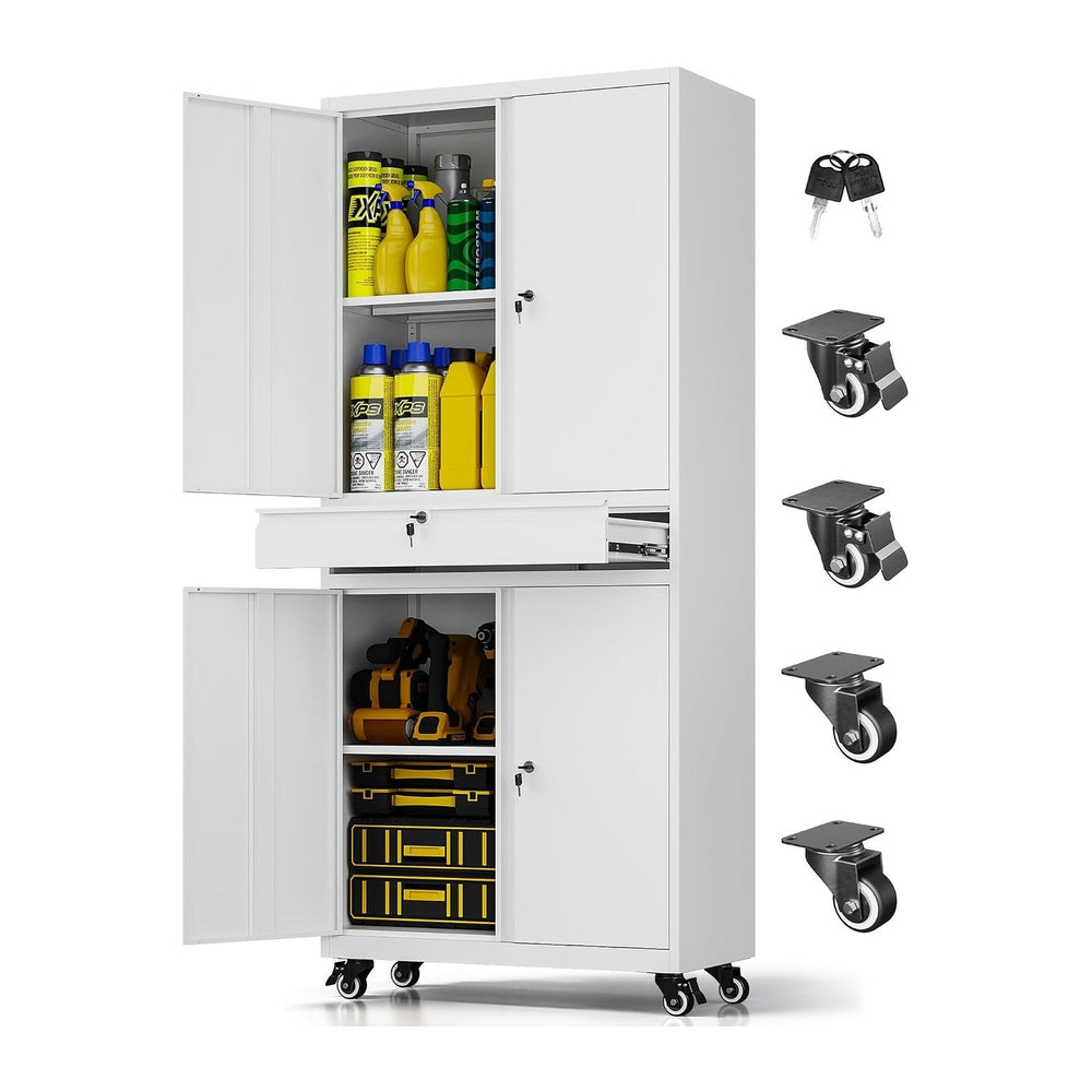 73" Metal Garage Storage Cabinet with Wheels, Rolling Tool Storage with ...