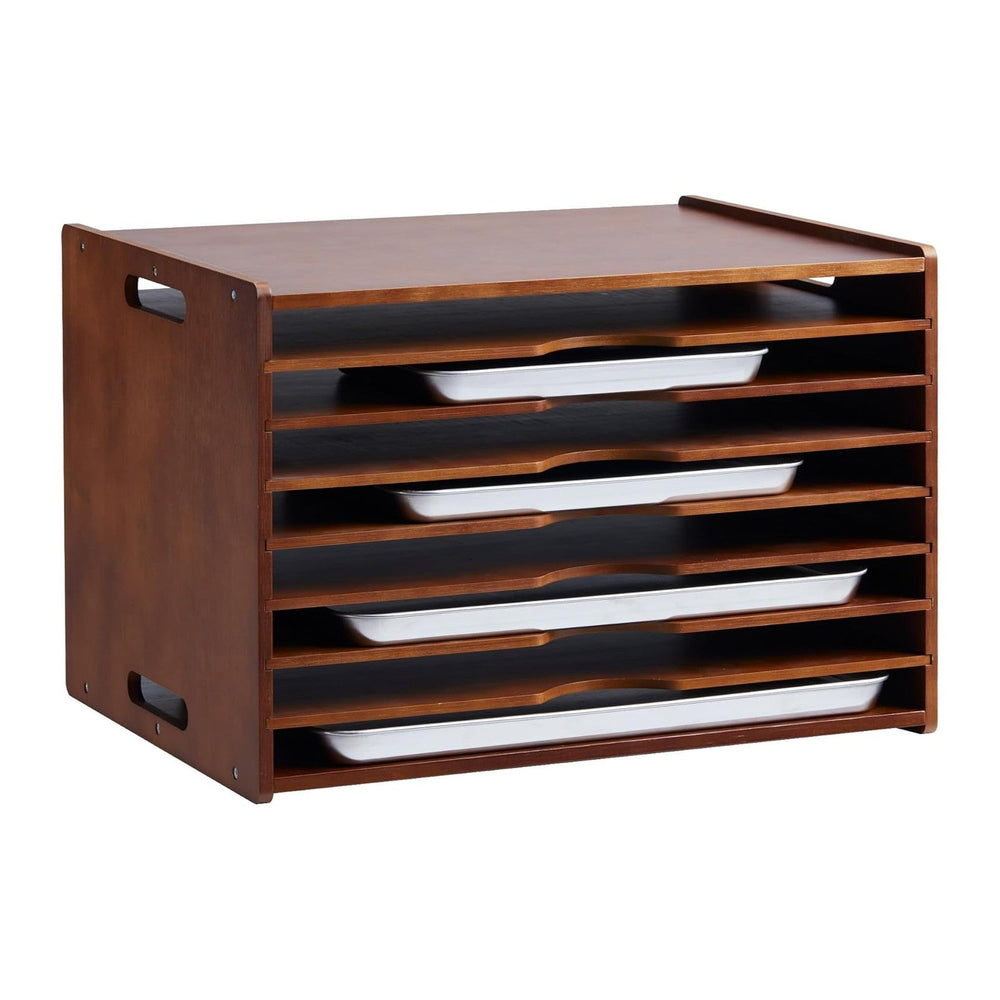 8-Tier Baking Sheet Organizer for Cabinet, 17 x 12 x 14 in Wooden Tray Divide...