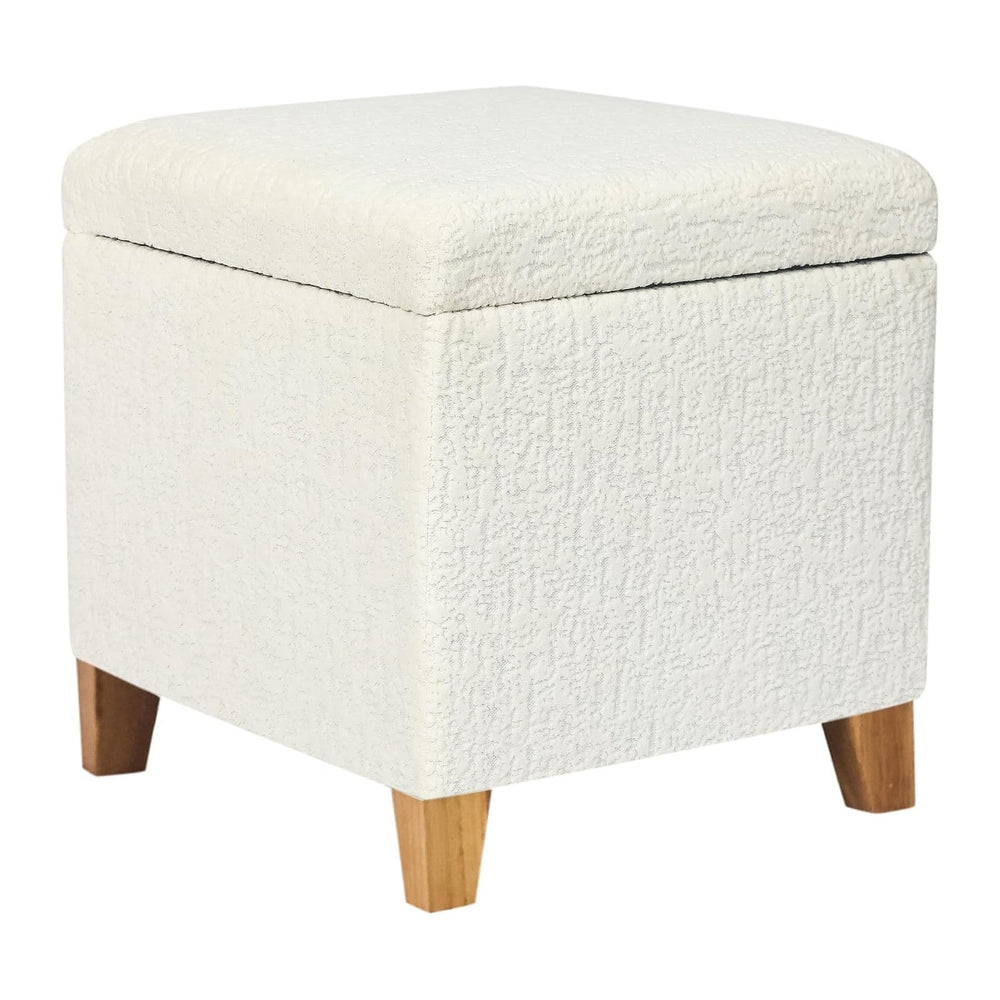 Adeco 18 Inch High Faux Fur White Cube Ottoman Storage, 3D Embossed Velvet Ch...