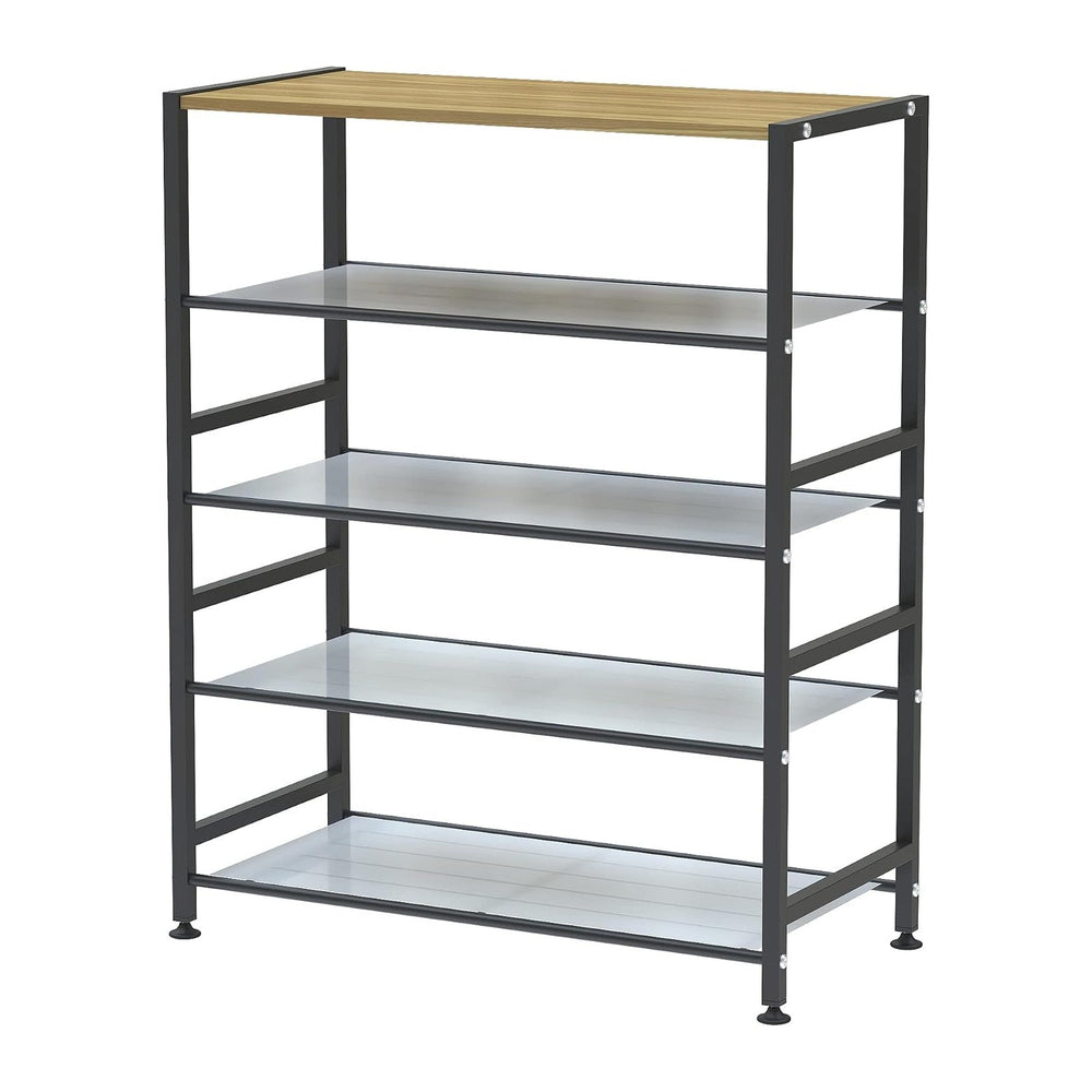 AHMED Shoe Rack,5-Tier Metal Shoe Rack with MDF Top Board and 4 Mesh Shelves,...