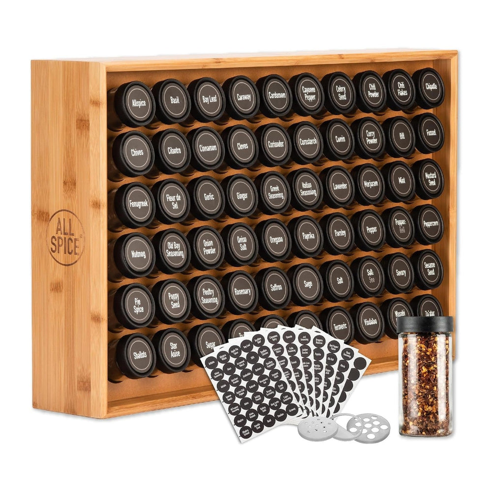 AllSpice Spice Rack Organizer, Wood, 525 Unique Labels, Countertop or Wall Mo...