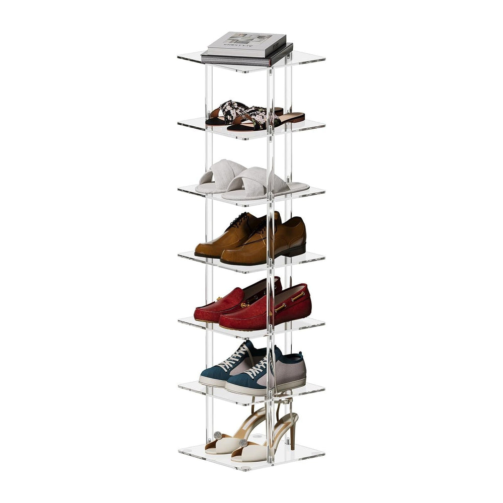 Aquiver Acrylic Vertical Shoe Rack - Free Standing Shoe Rack 7 Tier Shoe Stor...