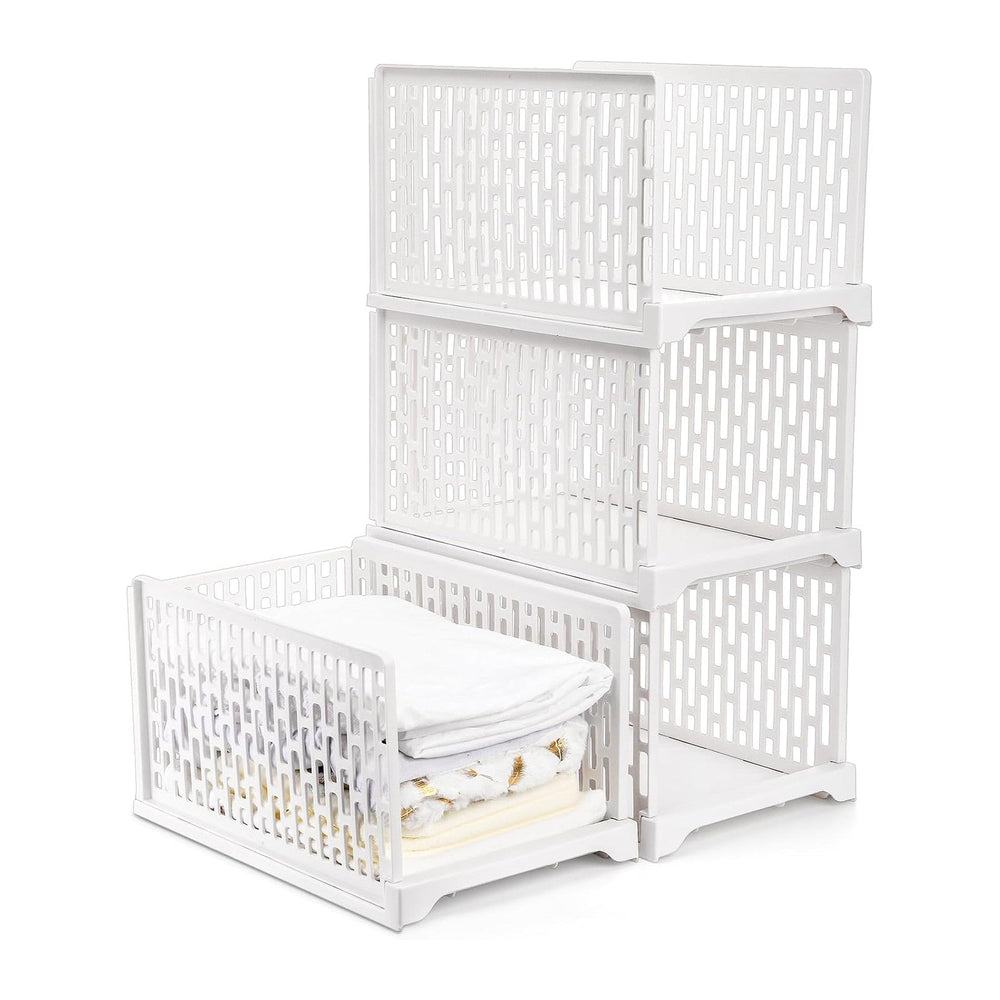 AVLA 4 Pack 38" Stackable Plastic Storage Basket, Plastic Foldable Close...