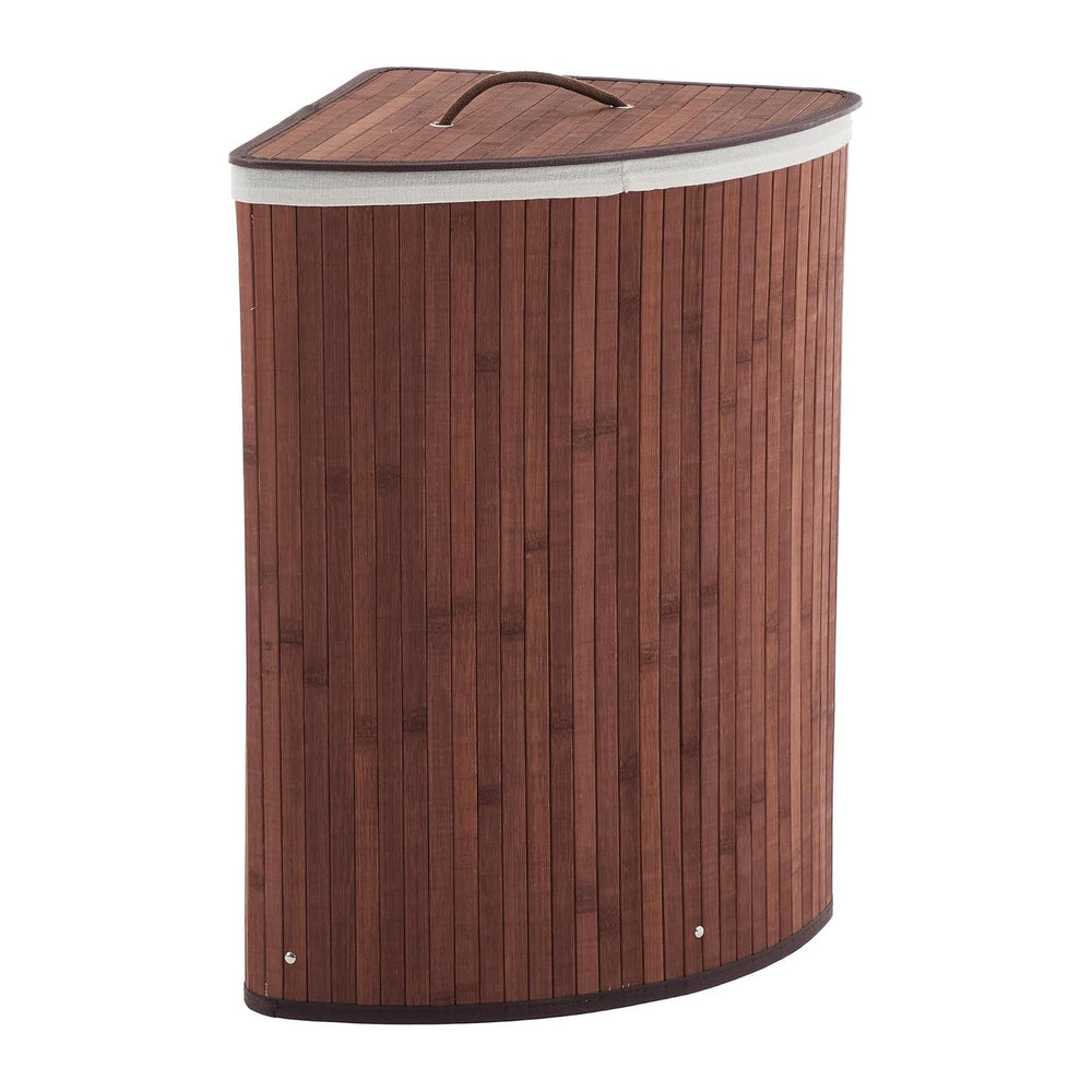 Bamboo Corner Laundry Hamper with Lid – 58L Large Collapsible Clothes Basket ...