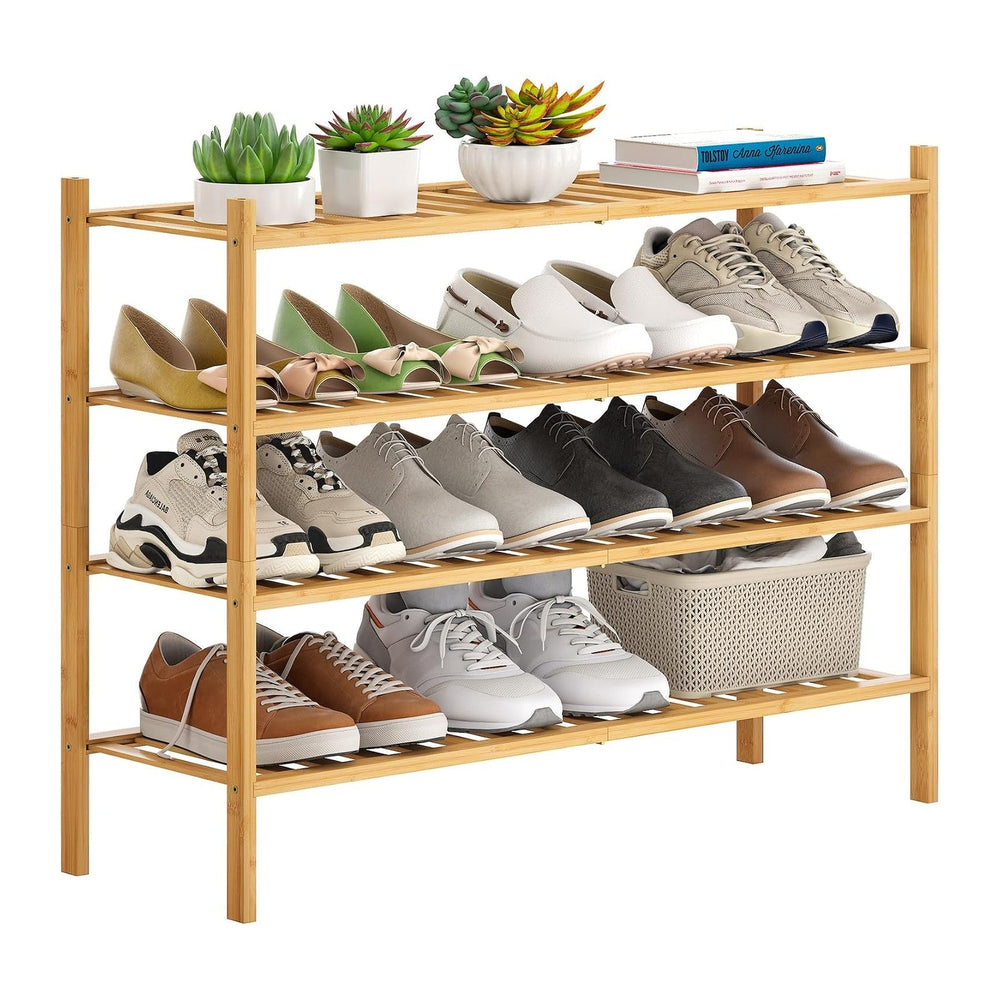 Bamboo Shoe Rack Stackable Shoe Shelf Storage Organizer for Unit Entryway Hal...