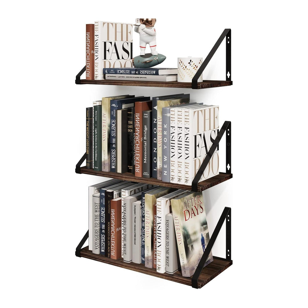 BAMEOS Floating Shelves Rustic Wood Wall Shelf, Small Bookshelf for Living Ro...