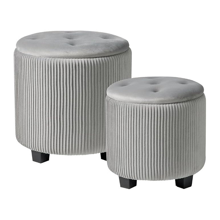 Big Round Ottoman with Storage Set of 2, Upholstered Velvet Vanity Stool