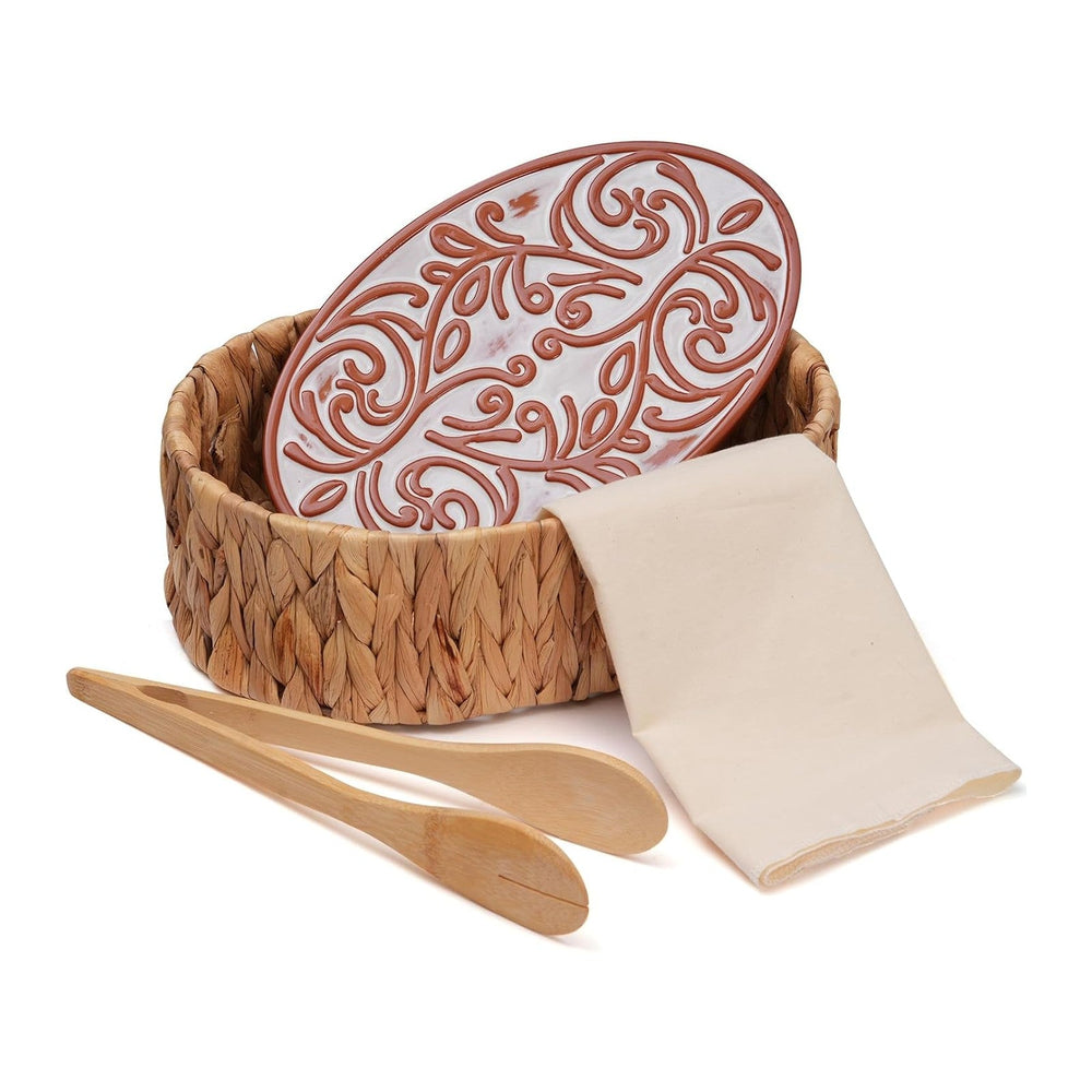 Bread Warmer Basket with Stone - Includes Linen Towel and Clips,Bread Baskets...