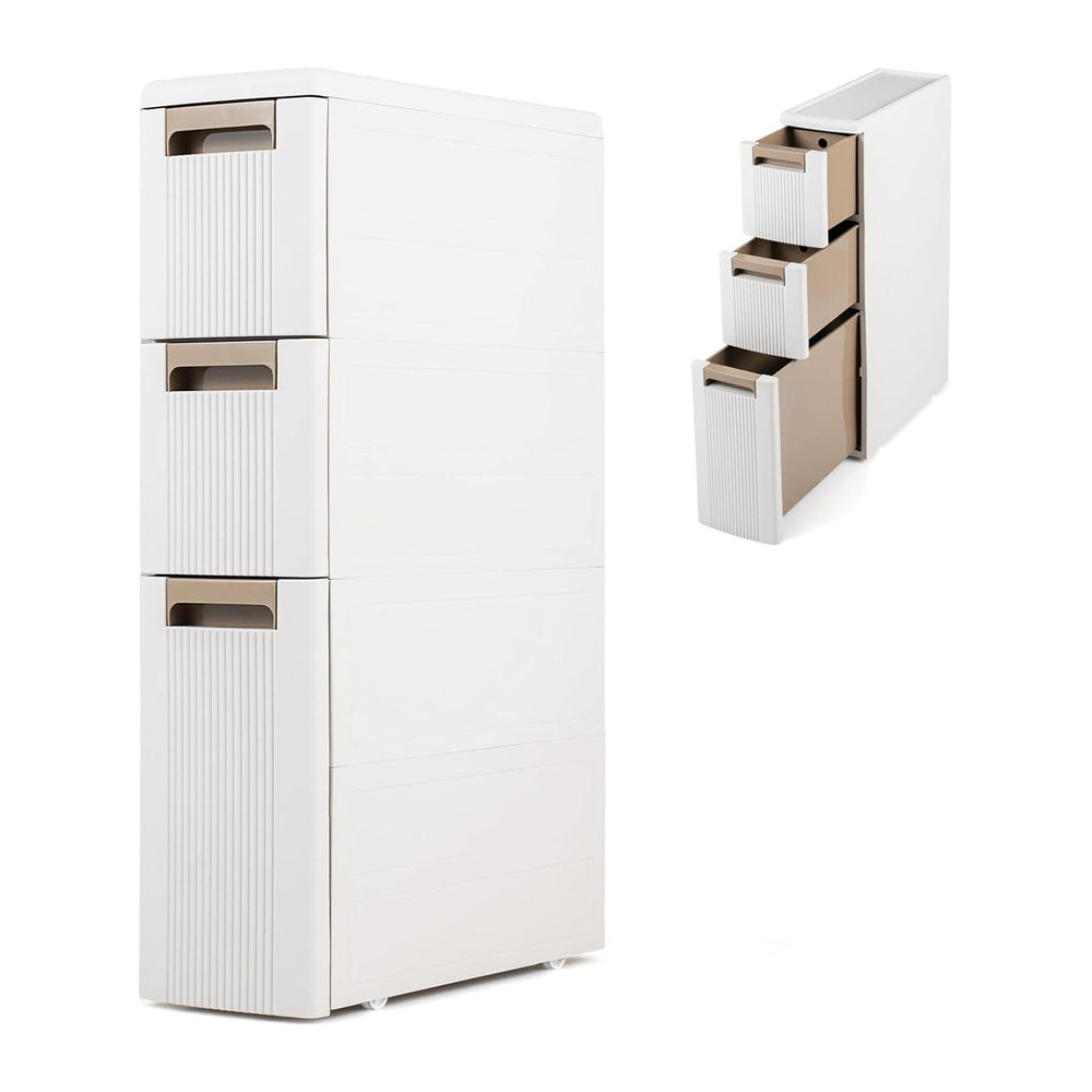 Byroce 3-Tier Narrow Storage Cabinet with Wheels, Slim Rolling Plastic Drawer...