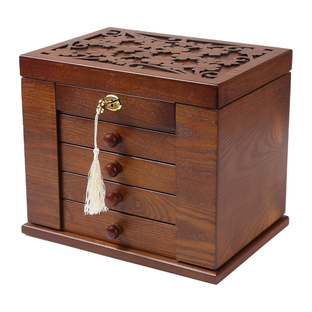Changsuo Wooden Jewelry Box for Women, Organizer Box of Solid Wood with Lock ...