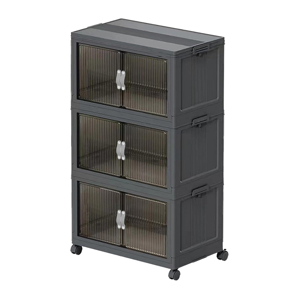 Collapsible Storage Bins with Lids and Front Doors, Heavy-Duty Stackable Plas...
