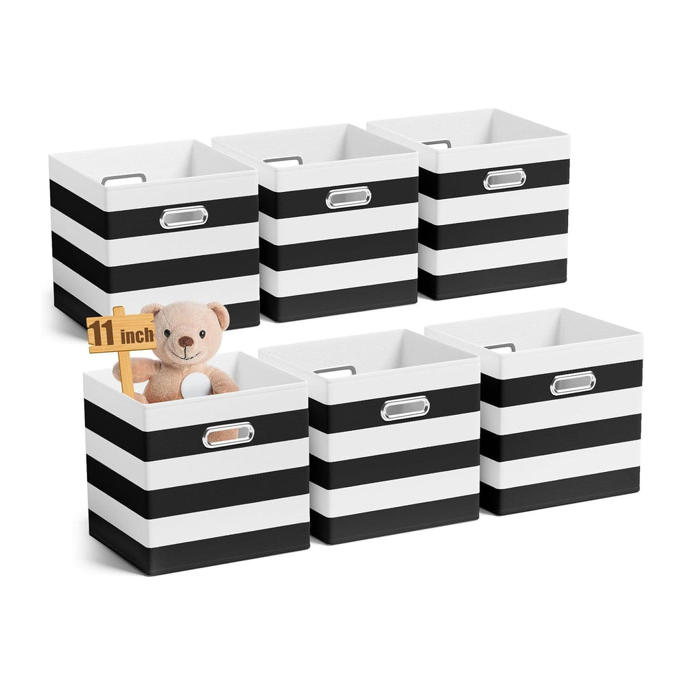 CroBlissful 11 Inch 6 Pcs Fabric Storage Cubes with Handle, Black and White