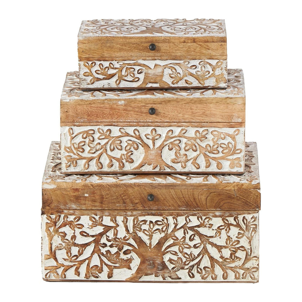 Deco 79 Mango Wood Floral Decorative Box Decorative Keepsake Boxes with Hinge...