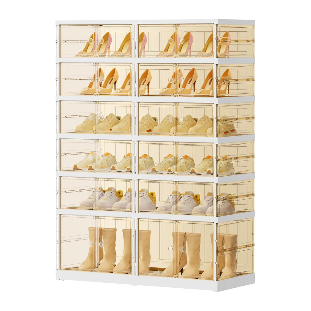 EHAMILY 6-Tier Foldable Shoe Rack Organizer with Doors, 24 Pairs, White