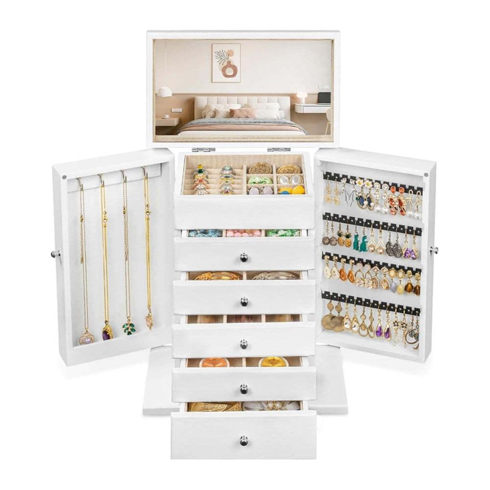 Emfogo Wooden Jewelry Box for Women, 6-Tier Large Jewelry Organizer Boxes wit...