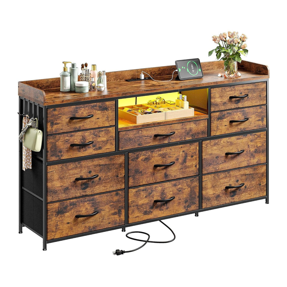 EnHomee LED Dresser for Bedroom with Charging Station,11 Drawers & 4 Hooks