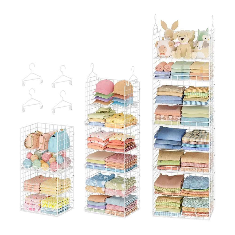 Extended Width Hanging Closet Organizer, 8 Tier Wire Storage Shelves