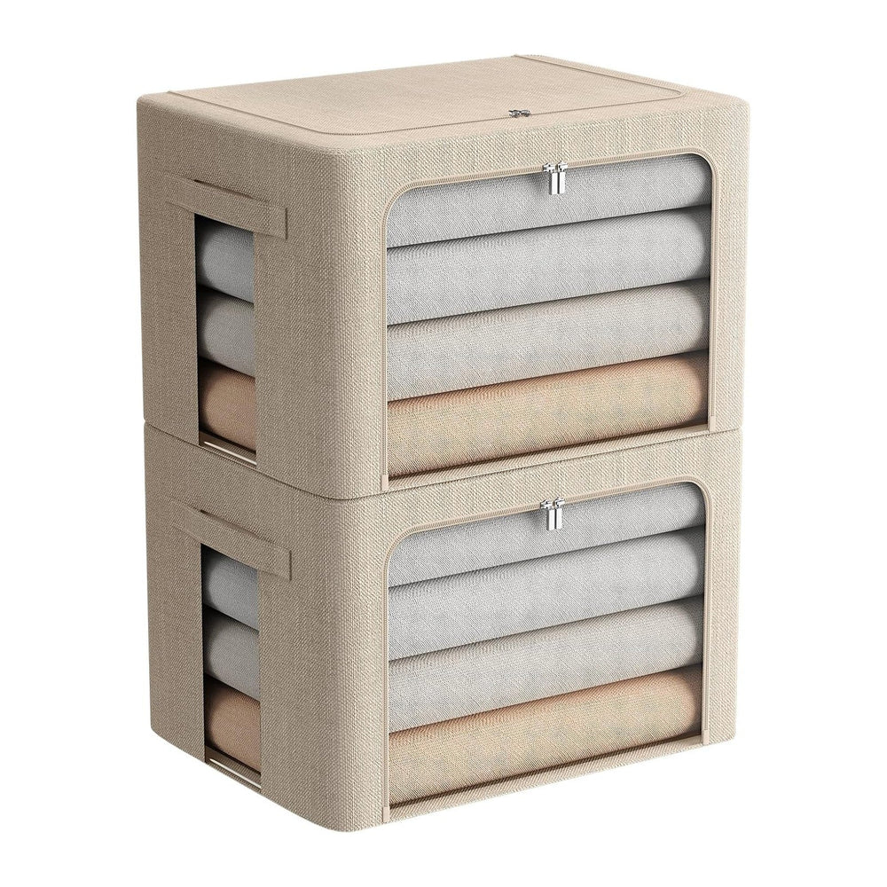 FHSQX 2 Pack Clear Window Storage Bins - Large Stackable Linen Fabric Storage...