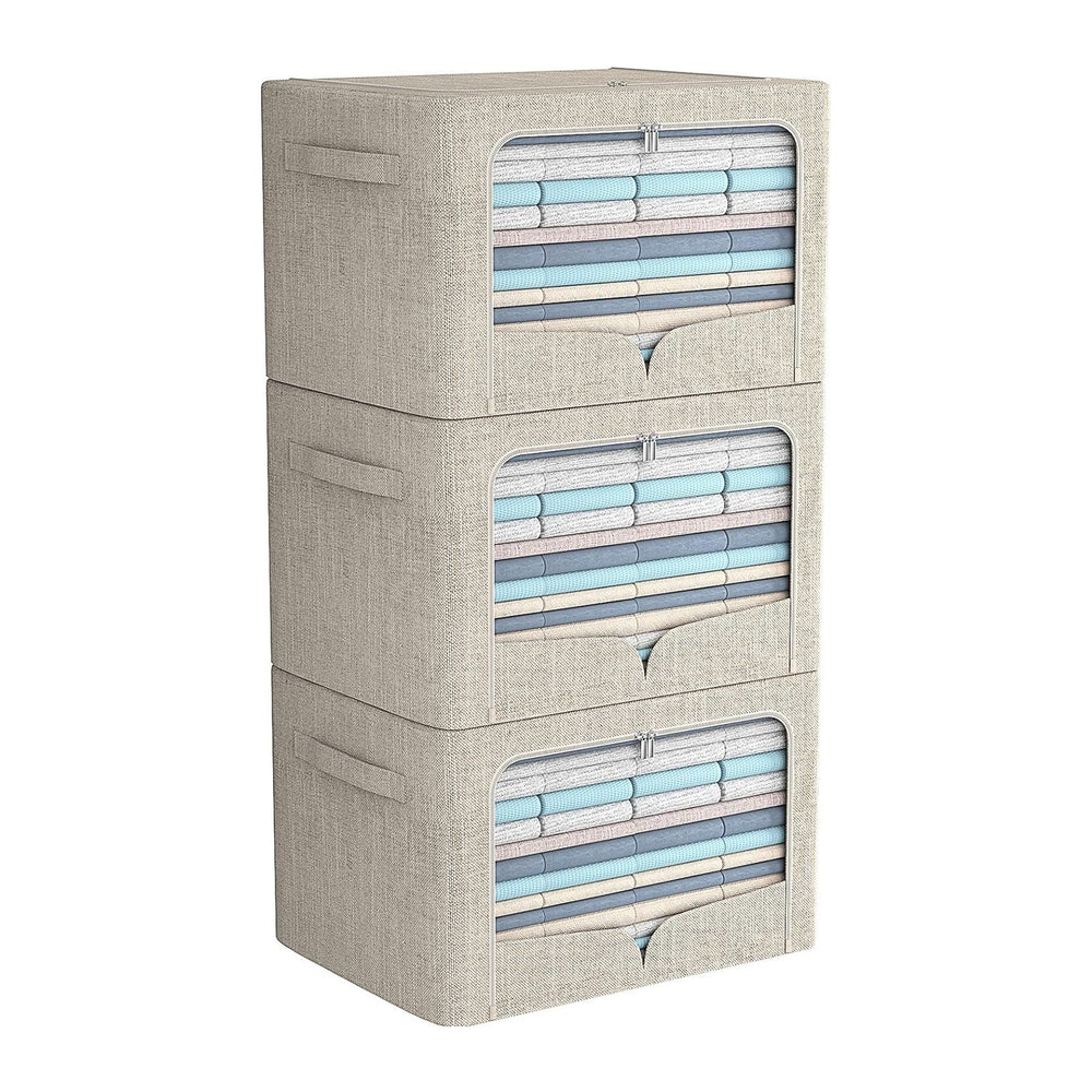 FHSQX 3 Pack Clothes Storage Bins - Foldable Metal Frame Storage Box - Stacka...