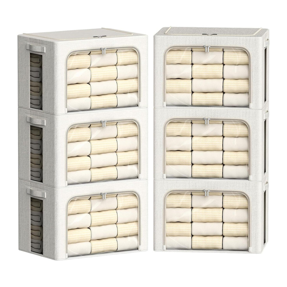 FHSQX 6 Pack Clothes Storage Bins with Metal Frame 100L Foldable Storage Bins...