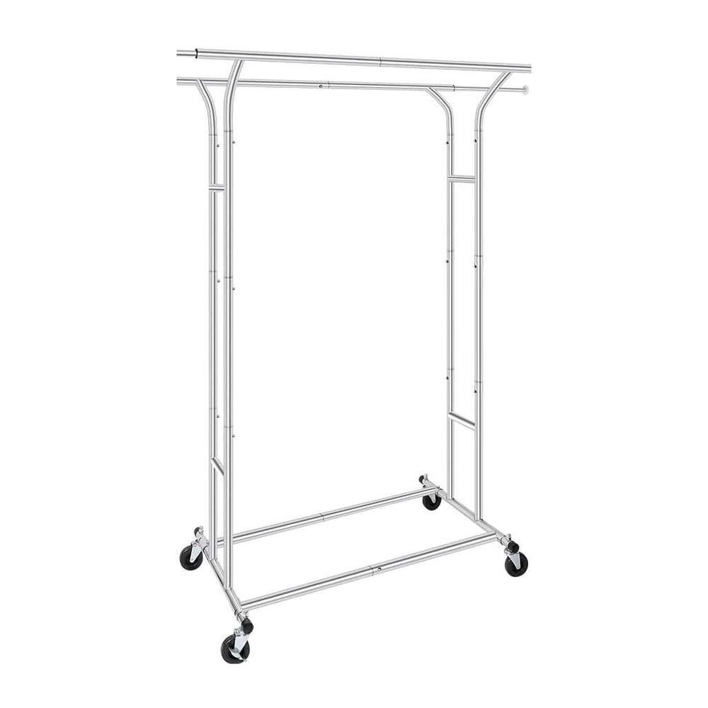 Fishat Silver 60" H Heavy Duty Double Rod Rolling Garment Clothes Rack