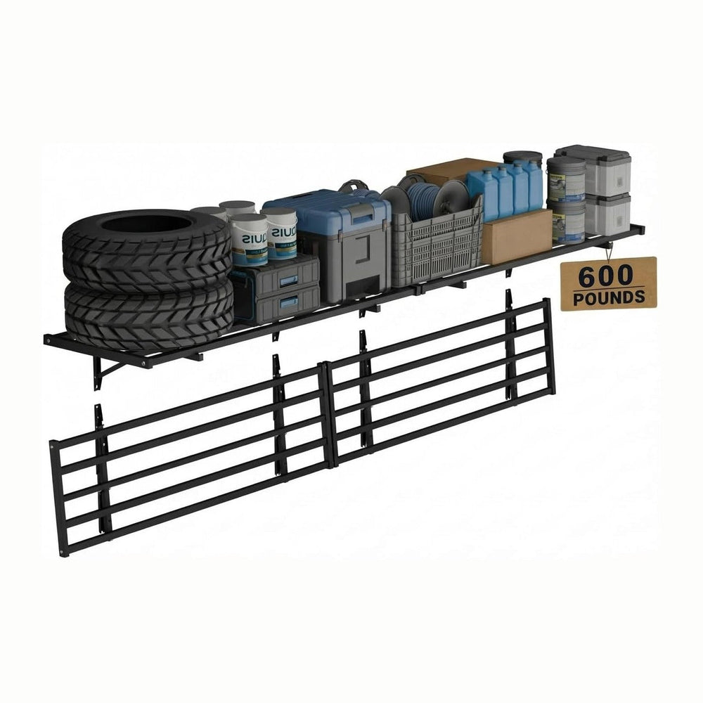 FLEXIMOUNTS Fold-Down 4-Pack 2x4ft Garage Wall Shelving, 600lbs Load, Black