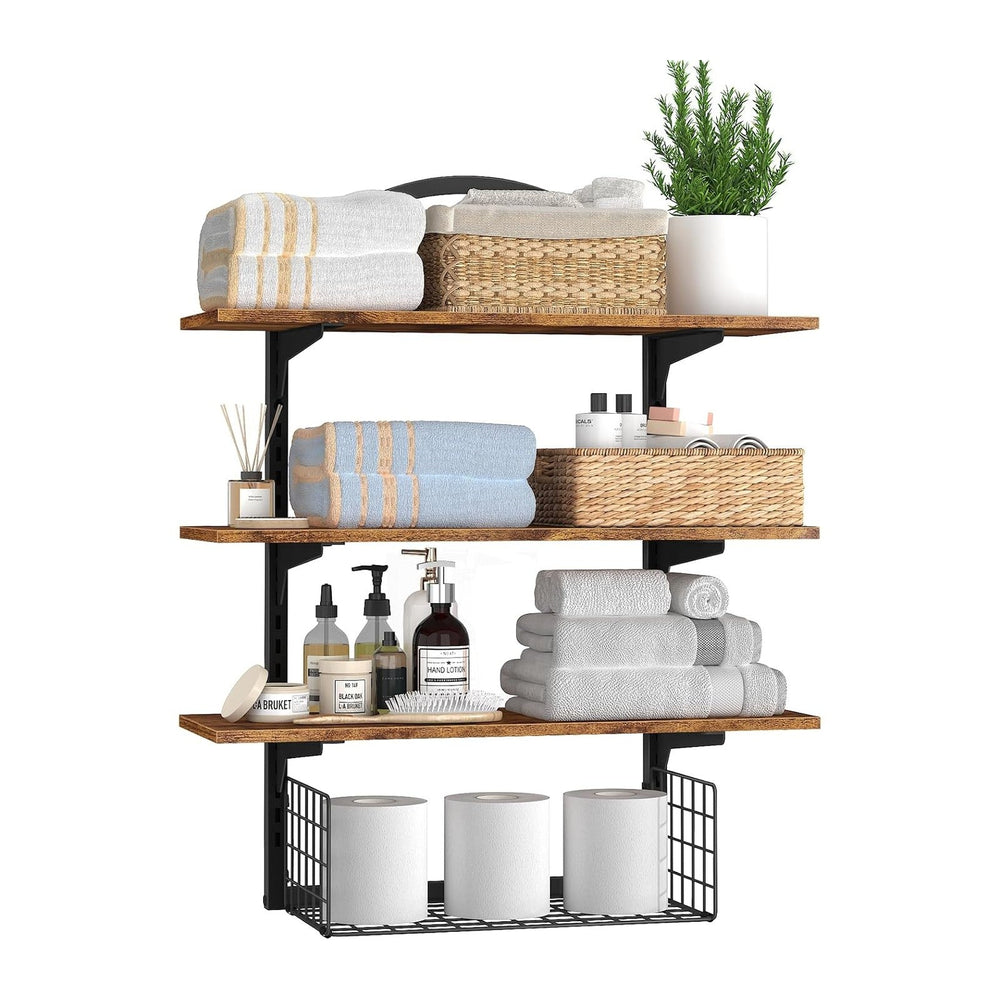 Floating Shelves Bathroom with Storage Basket,Decorative Wall Shelf