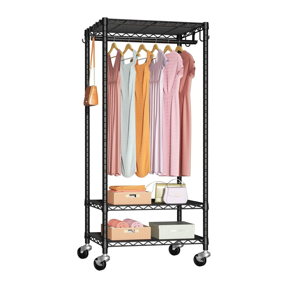 FUTASSI Rolling Clothes Rack, Clothing Racks for Hanging Clothes, Black