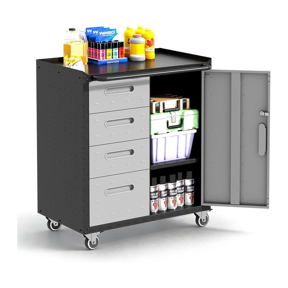 Garage Cabinets,Metal Garage Storage Cabinet with Wheels,Lockable Rolling Too...