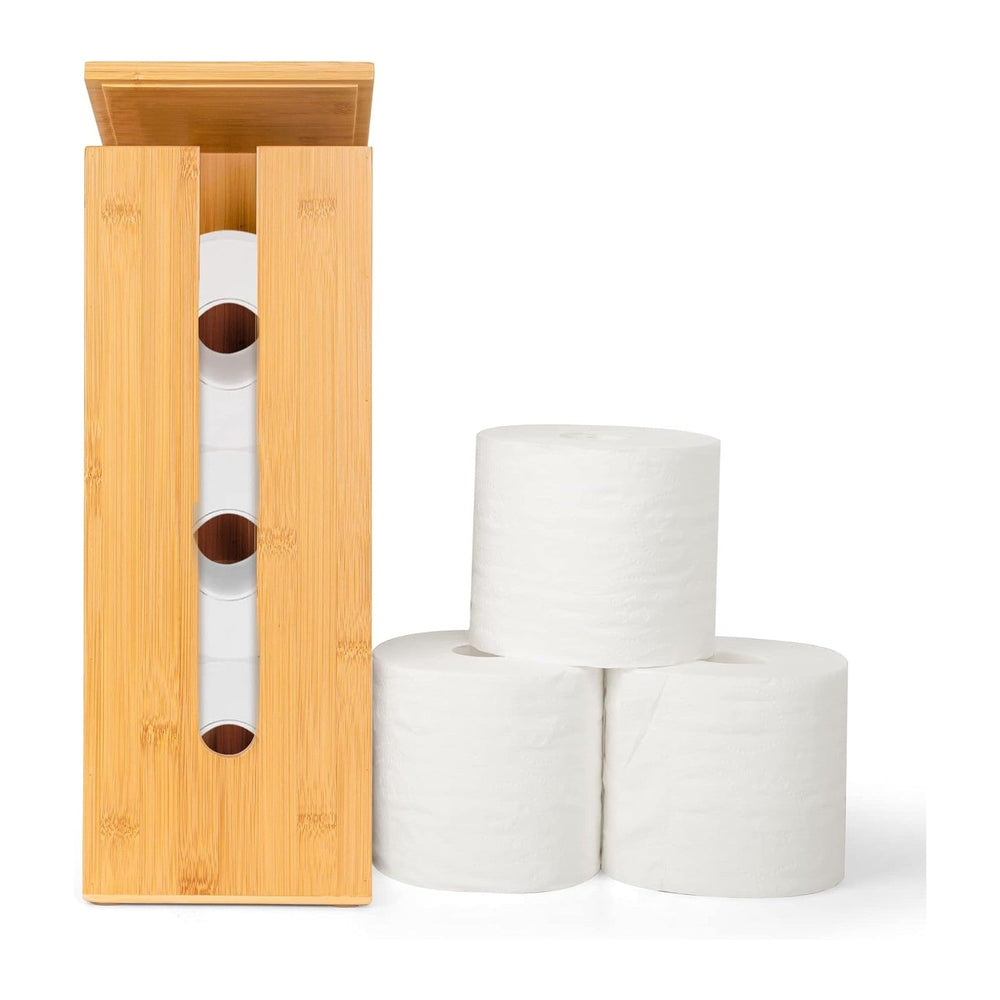 GOBAM Bamboo Toilet Paper Storage - Fits 3 Mega Toilet Paper, Bathroom Organi...