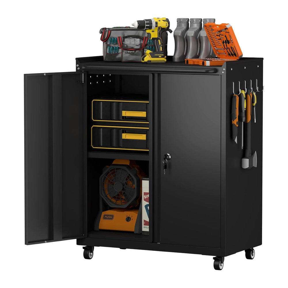 GREATMEET Garage Storage Cabinet with Wheels, Mobile Rolling Tool Cabinet